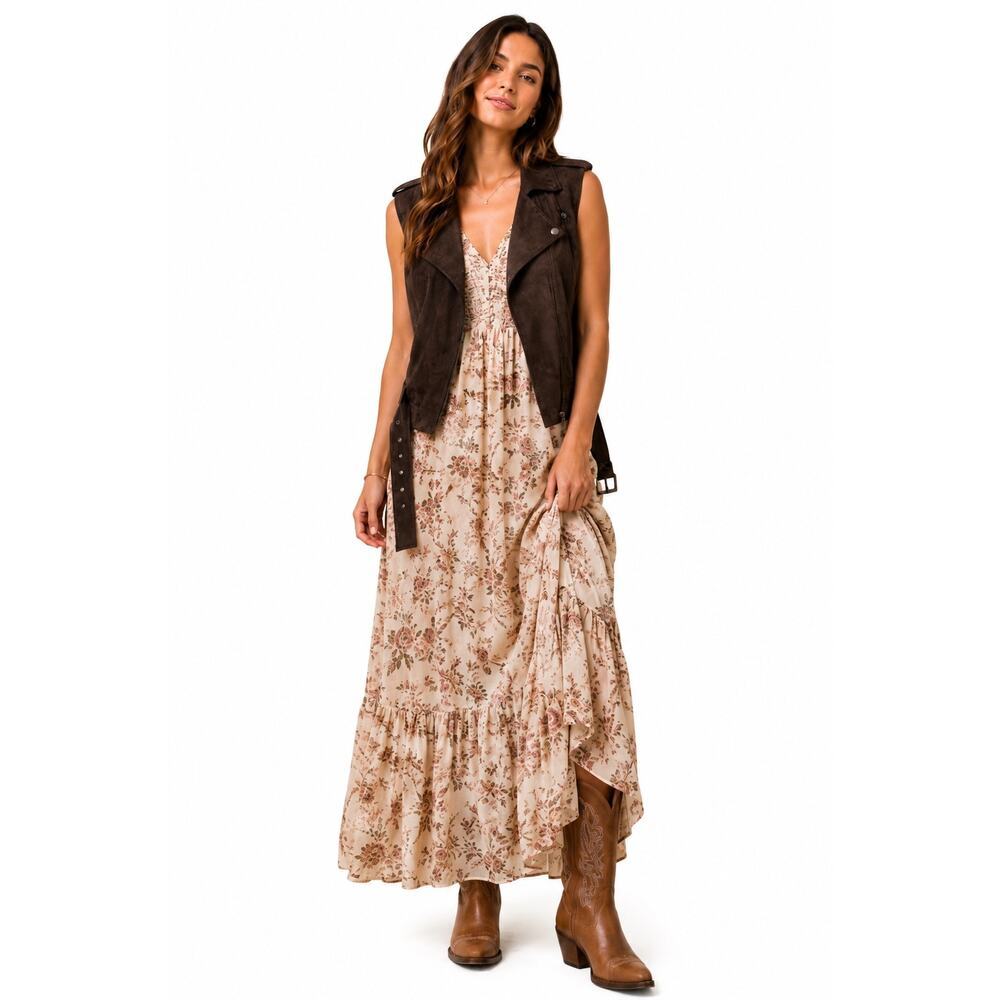 ASTR The Label Faux Suede Belted Vest Chocolate Brown Size XS Boho Moto